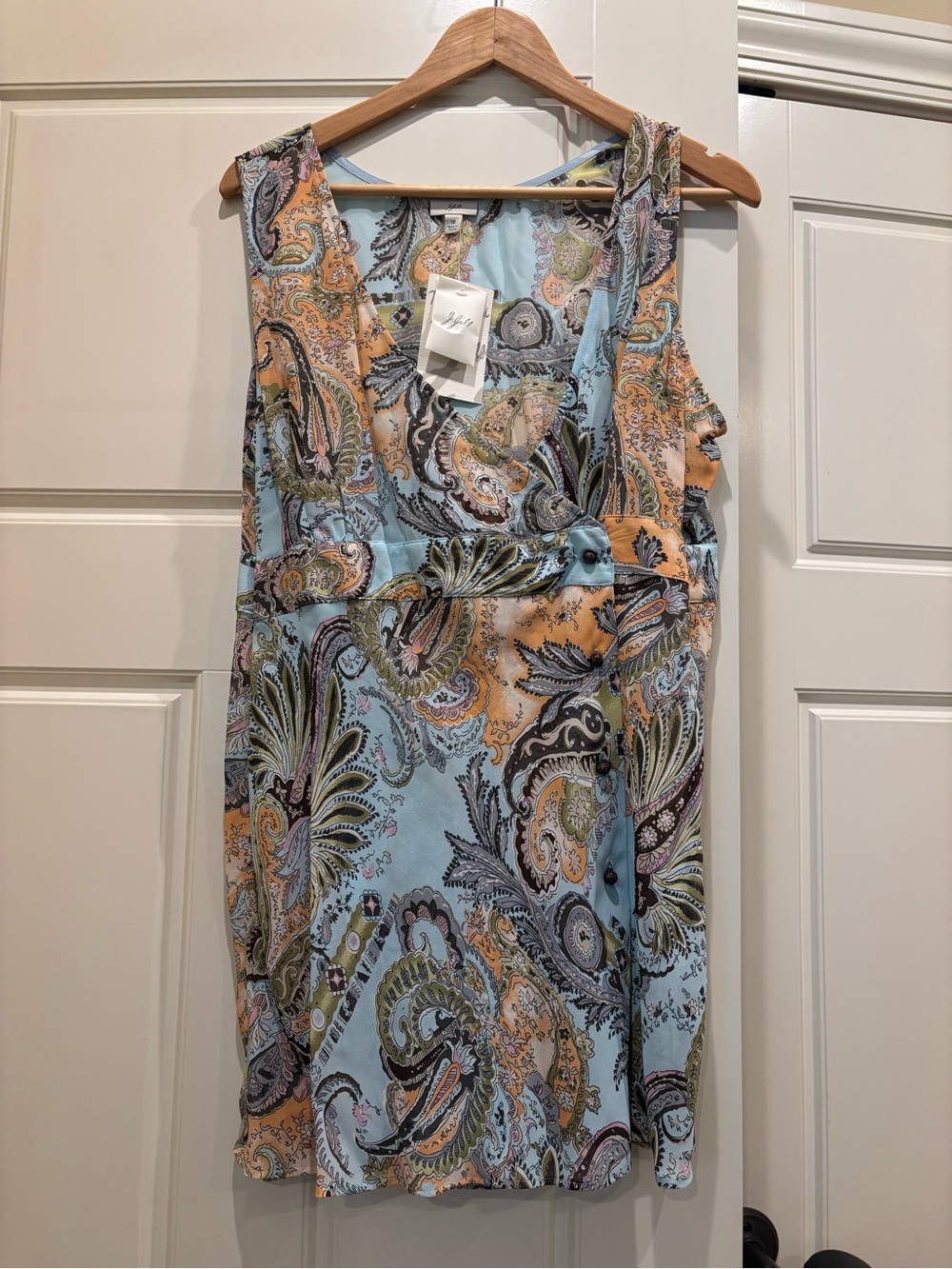 J. Jill Paisley Sleeveless Mini Dress in Light Blue and Peach